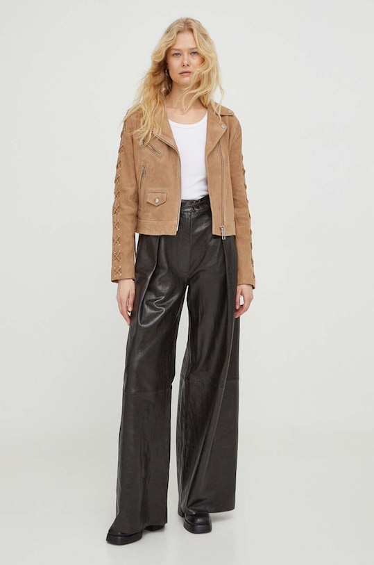 Rokerica od brušene kože The Kooples FCUI28003K bež SS24