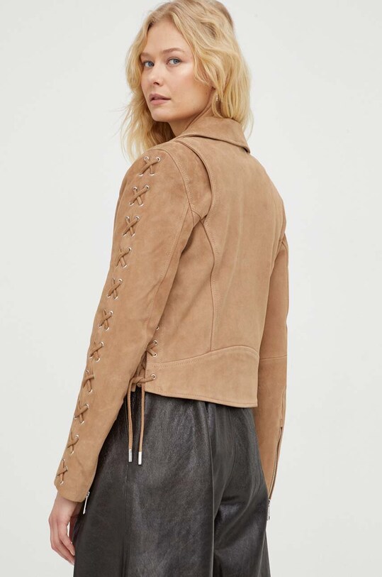 Îmbrăcăminte The Kooples o jacheta biker din piele intoarsa FCUI28003K bej