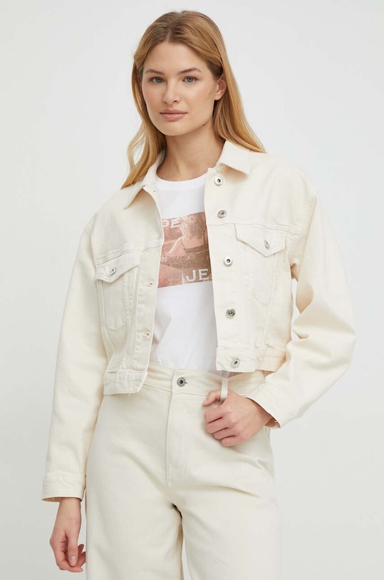 United Colors of Benetton geacă din denim necaptusit bej 25Z2DN05C