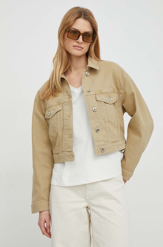 United Colors of Benetton geacă din denim necaptusit bej 25Z2DN05C
