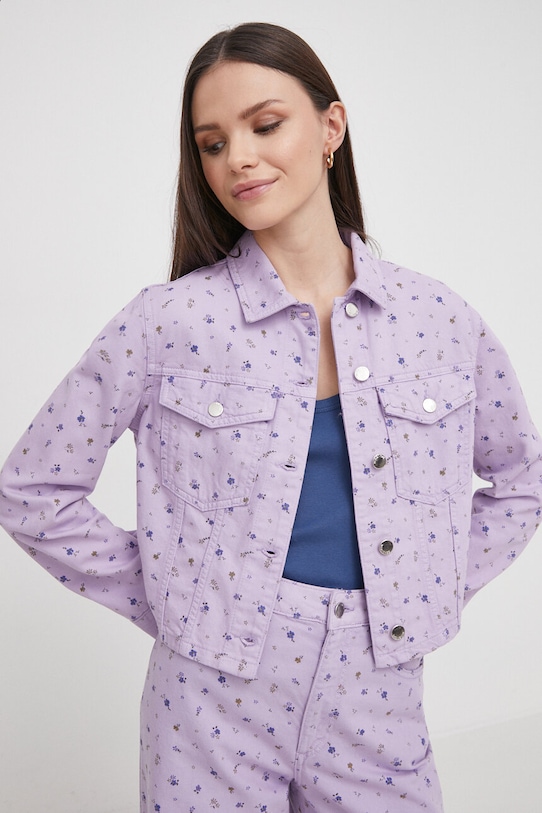 United Colors of Benetton kurtka jeansowa bez kaptura fioletowy 24P2DN05H