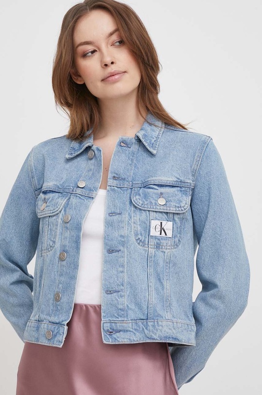 Calvin Klein Jeans kurtka jeansowa bez kaptura niebieski J20J222786