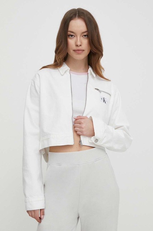 Džínová bunda Calvin Klein Jeans bez kapuce bílá J20J222793