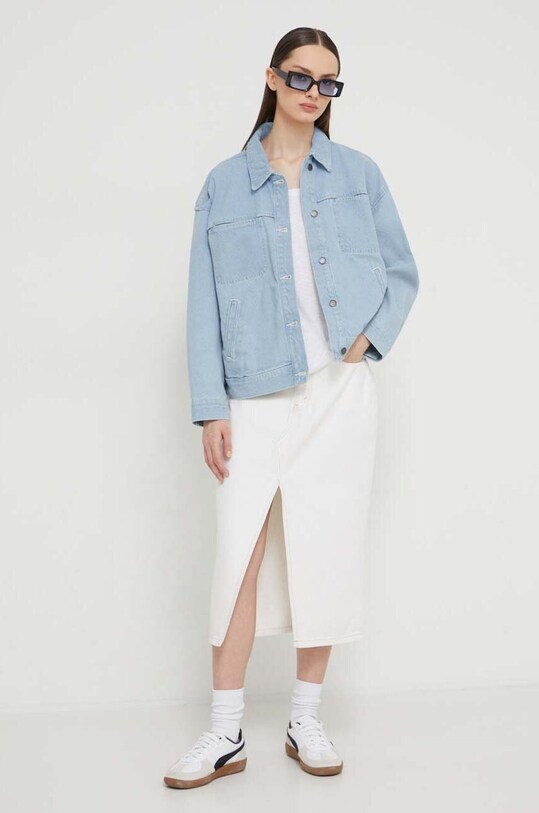 Dickies geacă din denim HERNDON JACKET W necaptusit albastru DK0A4YQT