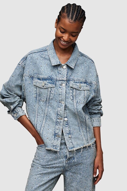 AllSaints kurtka jeansowa PIPER CRYSTAL bez kaptura niebieski WO066Z