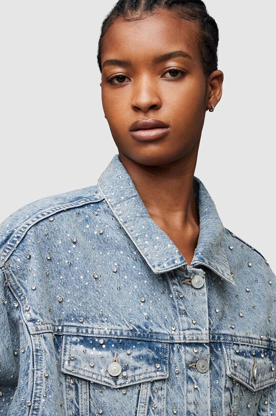 AllSaints kurtka jeansowa PIPER CRYSTAL WO066Z niebieski SS24