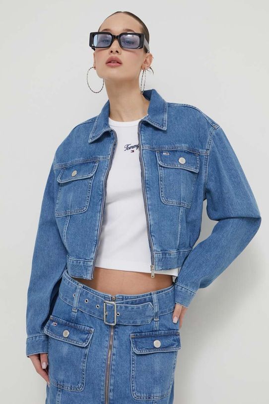 Rifľová bunda Tommy Jeans bez kapucne modrá DW0DW17656