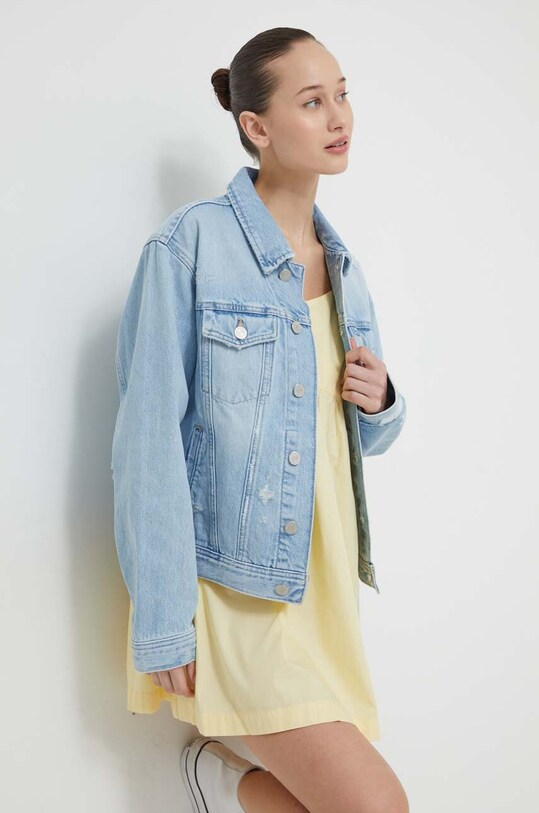 Rifľová bunda Tommy Jeans bez kapucne modrá DW0DW17662