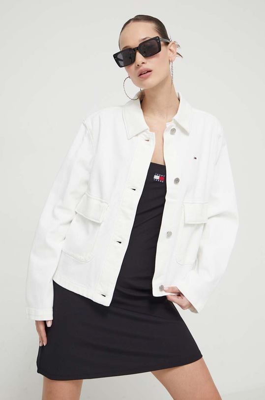 Rifľová bunda Tommy Jeans bez kapucne béžová DW0DW17748