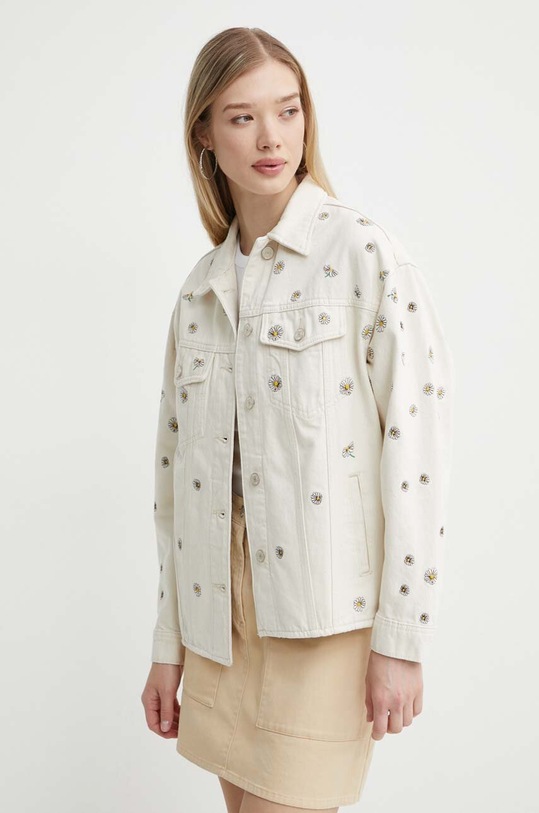 Desigual kurtka jeansowa FLOWERS bez kaptura beżowy 24SWED21