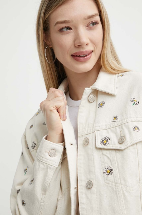 Desigual kurtka jeansowa FLOWERS beżowy 24SWED21