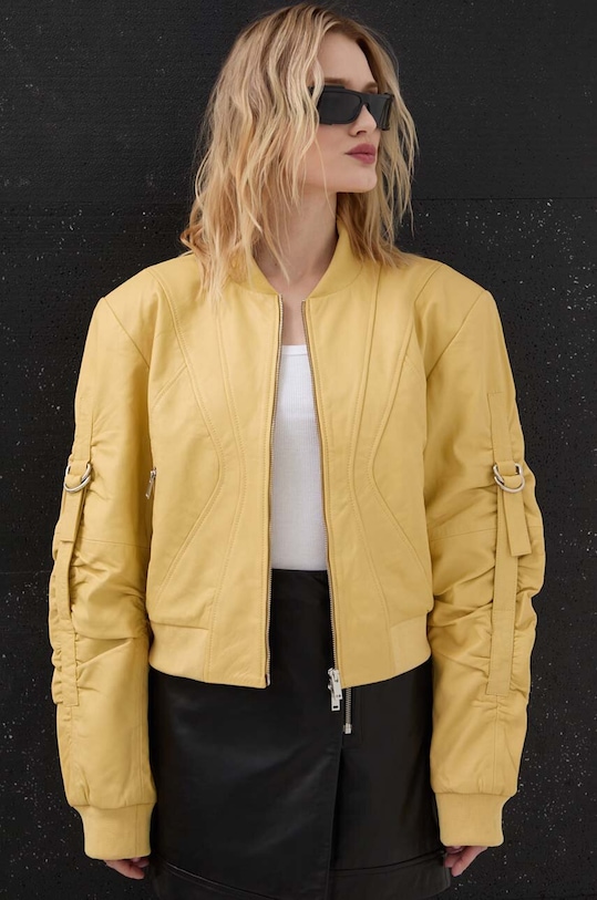 Gestuz kurtka bomber skórzana nieocieplane żółty 10908970