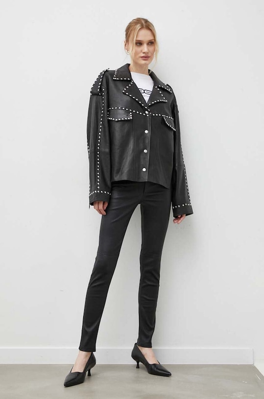 HUGO geacă biker de piele 10909035 negru SS24