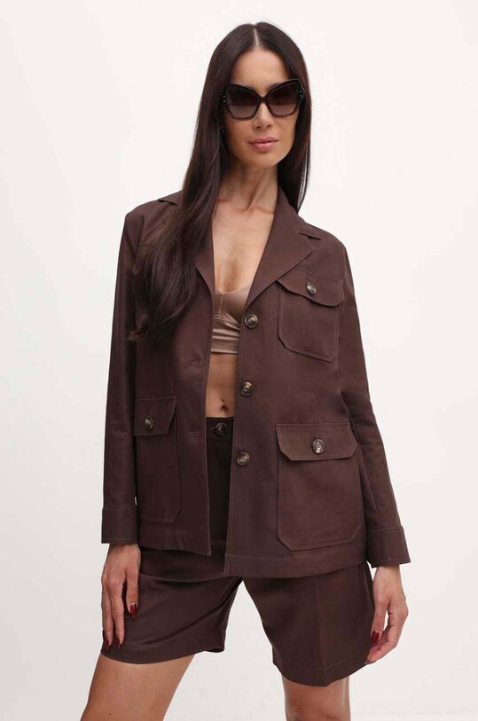 Jakna s dodatkom lana Weekend Max Mara za prijelazno razdoblje smeđa 2415041013600