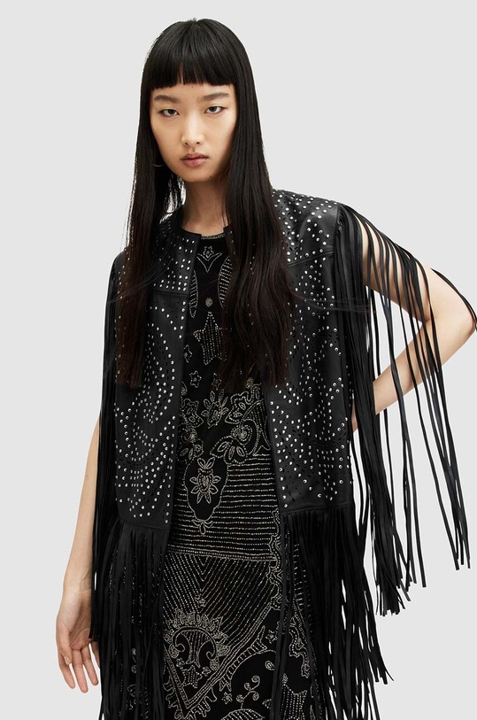 Кожен елек AllSaints ELIAS GILET гладка кожа черен W040LA