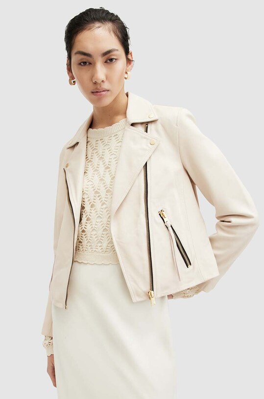 Kožená bunda AllSaints DALBY BIKER nezateplené béžová WL186Z