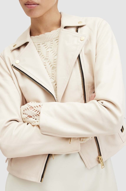 Kožená bunda AllSaints DALBY BIKER WL186Z béžová SS24