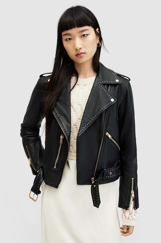 AllSaints geaca de piele BALFERN MINI STUD BI cu captuseala negru WL573Z