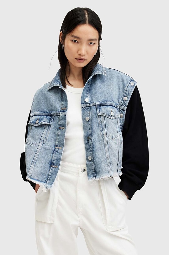 AllSaints geaca CHLO DENIM SWEAT JKT necaptusit albastru W044OA