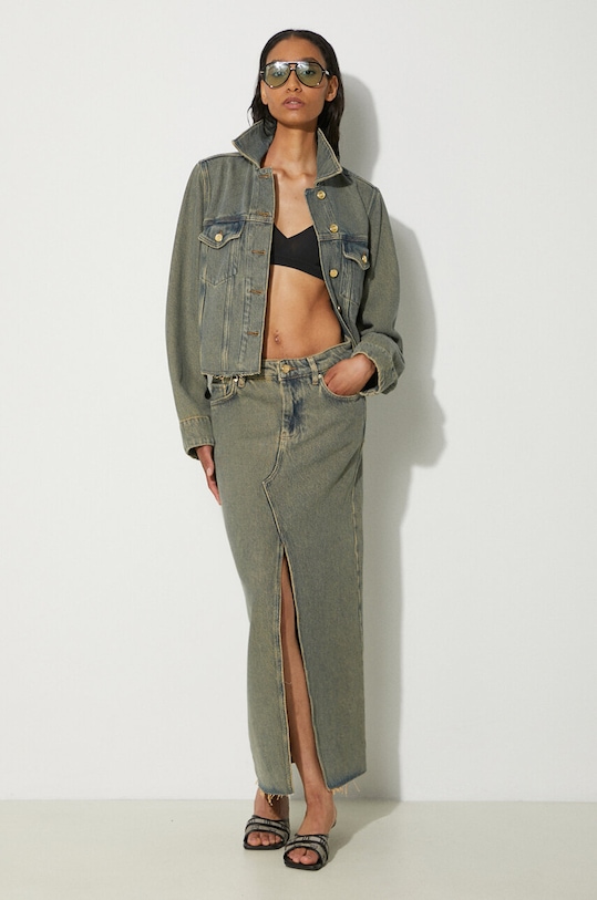 GANNI geacă din denim Overdyed Heavy Denim Jacket J1478 maro SS24