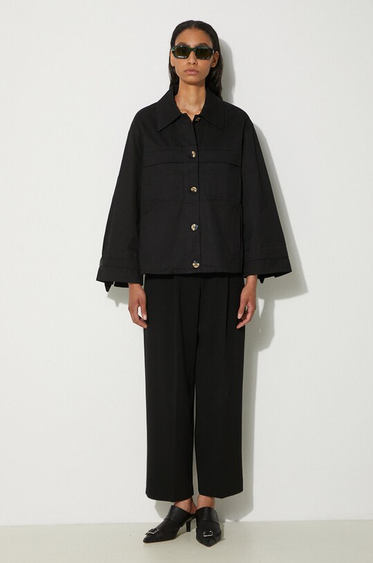 GANNI jacket Herringbone Canvas Jacket F9611. black SS24