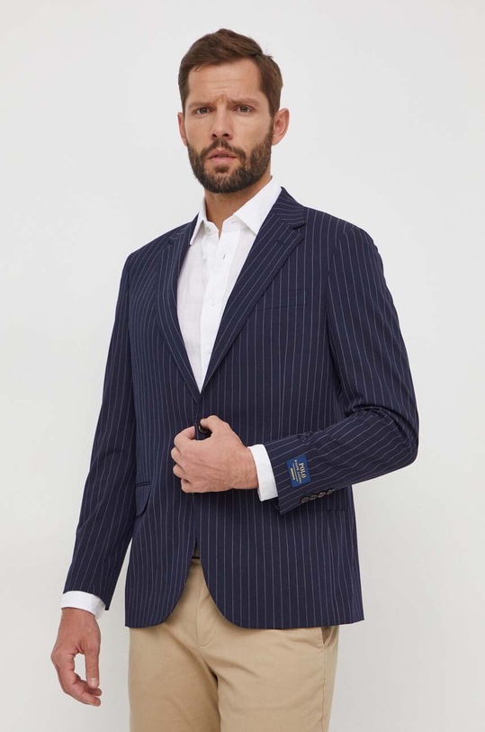 Polo Ralph Lauren blézer gyapjú keverékből szövet sötétkék 715927436