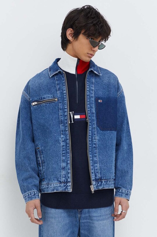 Bavlnená rifľová bunda Tommy Jeans bez kapucne tmavomodrá DM0DM18027