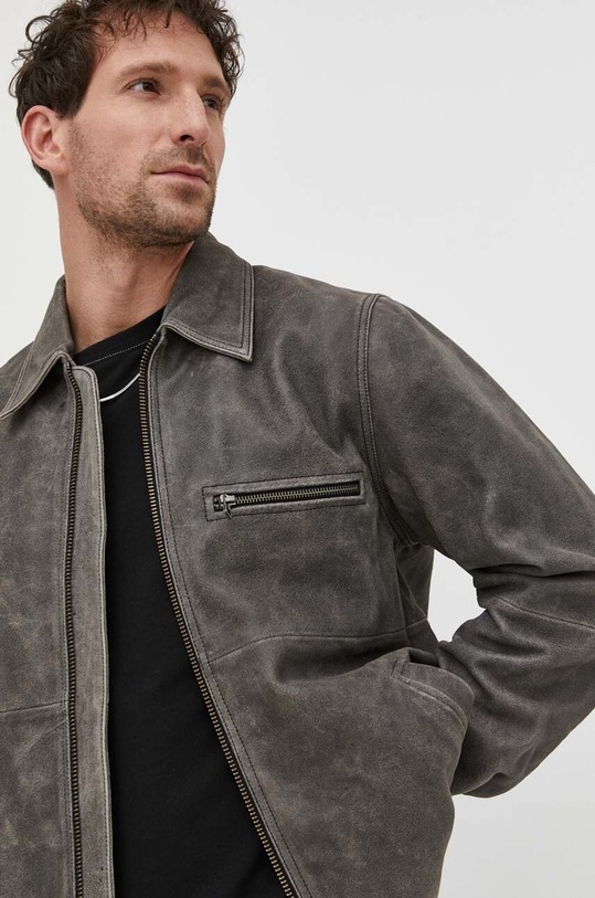 Samsoe Samsoe kurtka skórzana SATOM nieocieplane szary M24100031