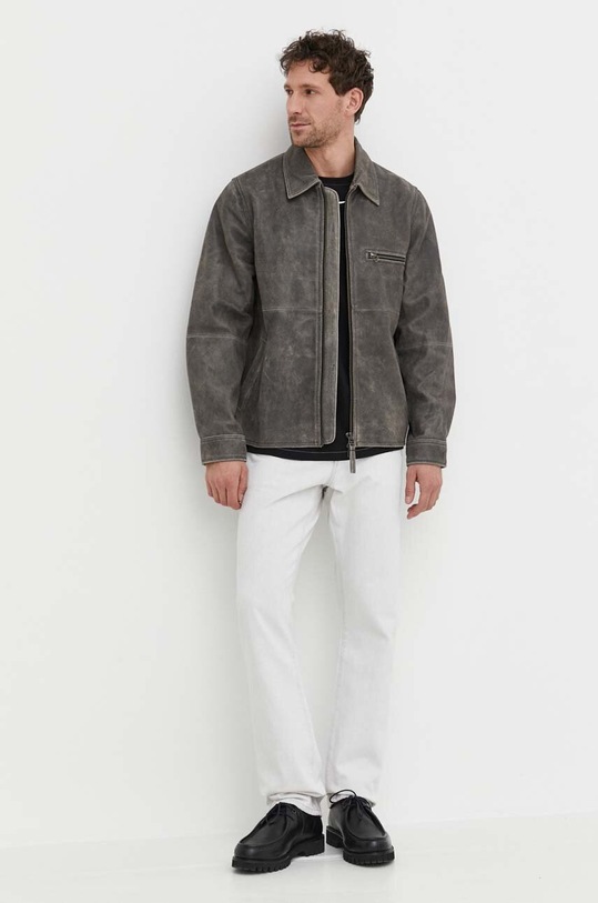 Samsoe Samsoe kurtka skórzana SATOM M24100031 szary SS24