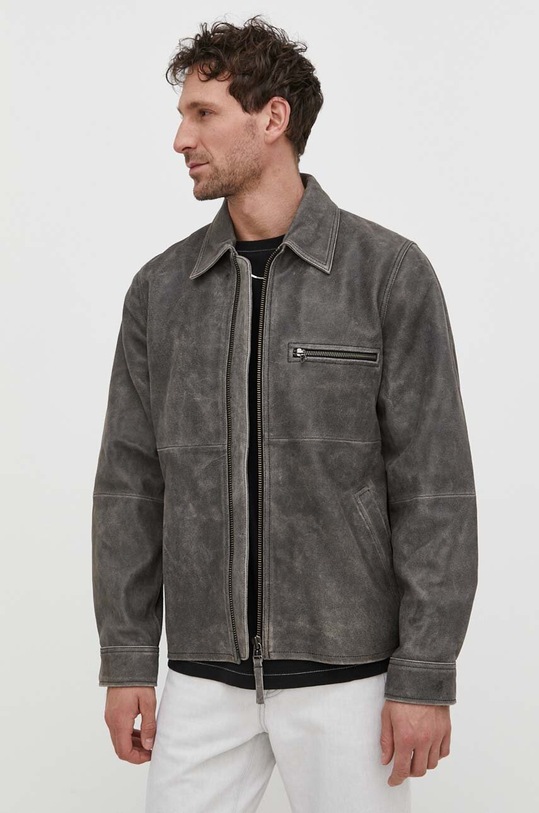 Samsoe Samsoe kurtka skórzana SATOM M24100031 szary