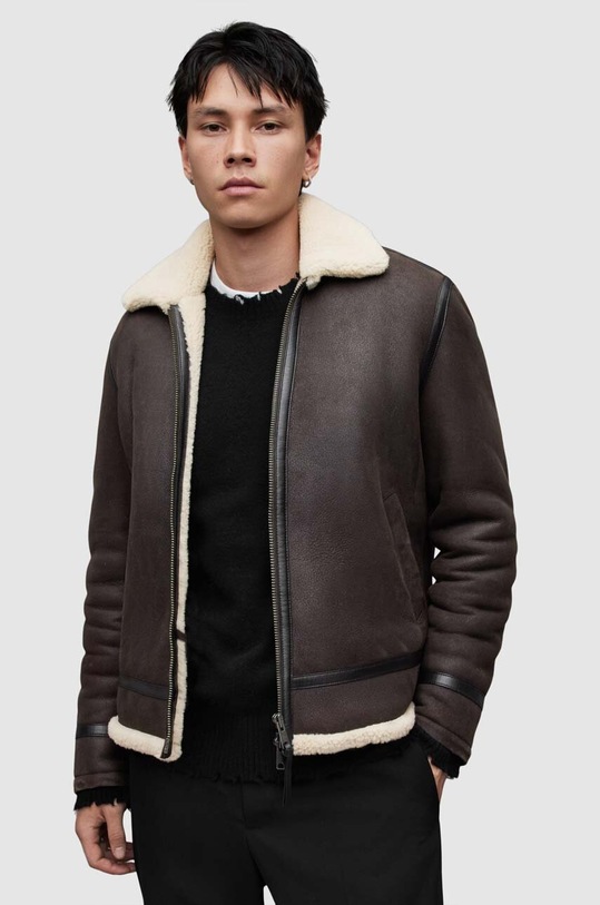 AllSaints geaca de piele Rhys cu captuseala maro ML089Z
