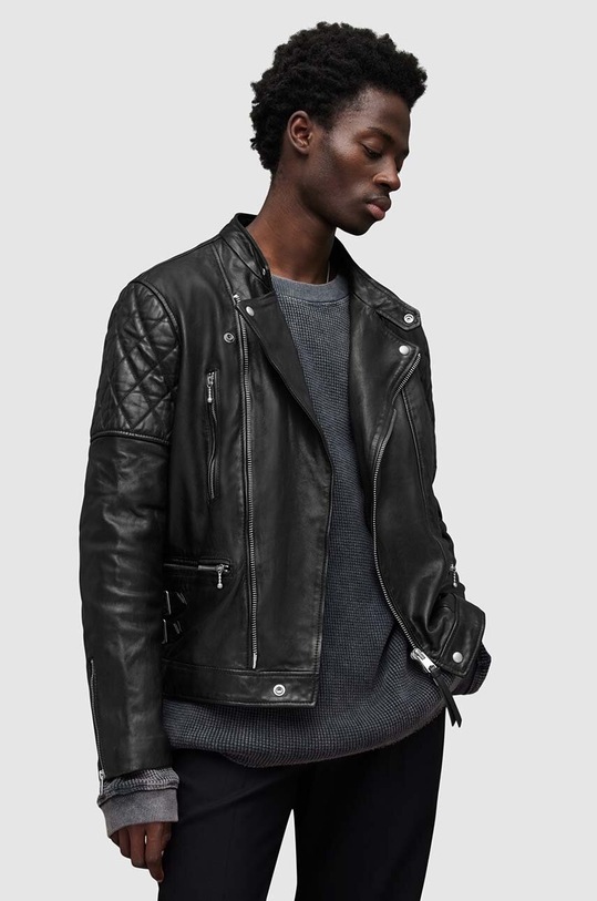 Kožená bunda AllSaints Whitson nezateplené černá ML066Z