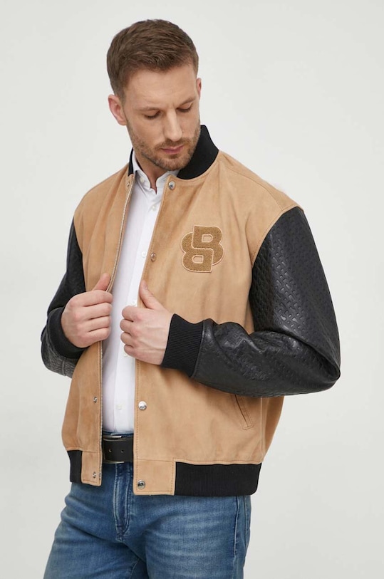 BOSS kurtka skórzana skóra zamszowa beżowy 50510528