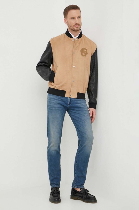 BOSS kurtka skórzana 50510528 beżowy SS24