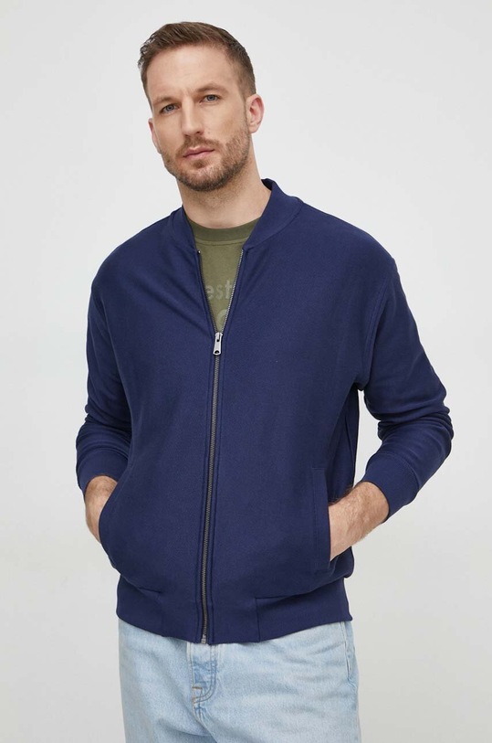 Bavlněná mikina United Colors of Benetton bez kapuce námořnická modř 3ITZU500G