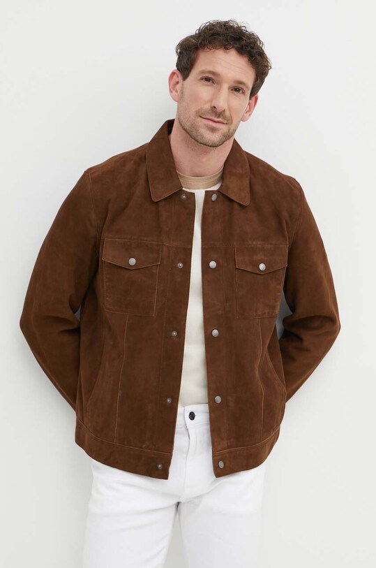 Pepe Jeans geaca din piele intoarsa VRYSON cu captuseala maro PM402963