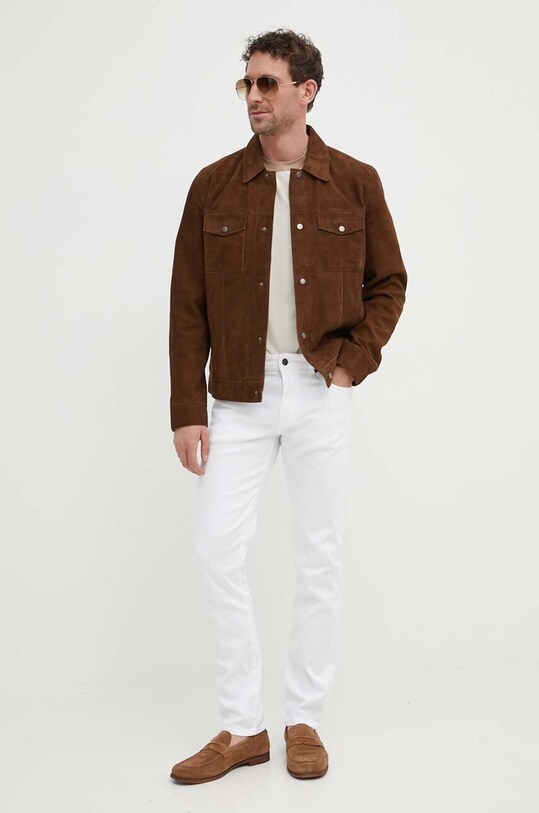 Pepe Jeans geaca din piele intoarsa VRYSON PM402963 maro SS24