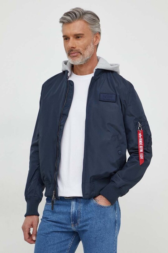 Куртка Alpha Industries MA-1 TT Hood с капюшоном тёмно-синий 196108