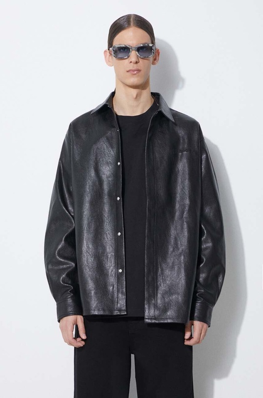 PLEASURES jacket Resonate Overshirt faux grain leather black P24SP014.BLACK