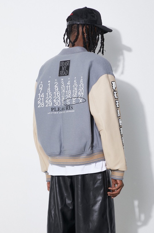 Одежда Куртка-бомбер PLEASURES Calendar Varsity P24SP040.BLUE голубой