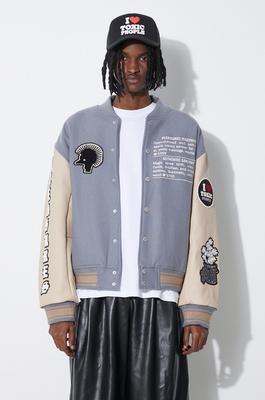 Куртка-бомбер PLEASURES Calendar Varsity голубой P24SP040.BLUE