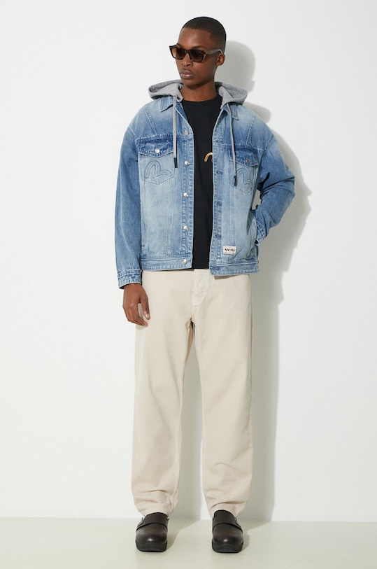 Evisu geacă din denim Seagull & Evisu Embossed 2ESHTM4DJ8080 albastru SS24