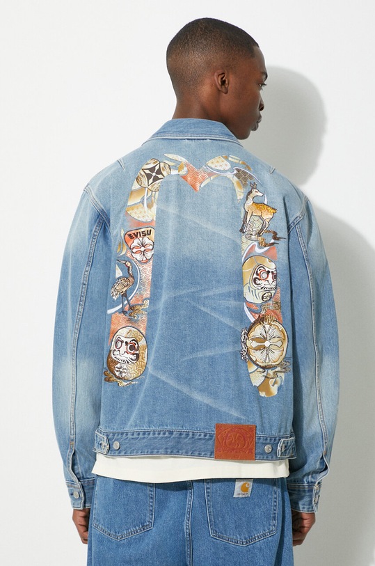 Evisu giacca di jeans Hanafuda Daruma Daicock non isolato blu 2ESHTM4DJ1002