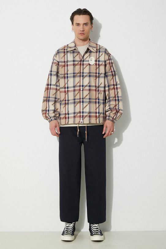 A Bathing Ape cotton jacket A Bathing Ape Logo Check Pattern Coach Jacket 1J80140052 beige SS24