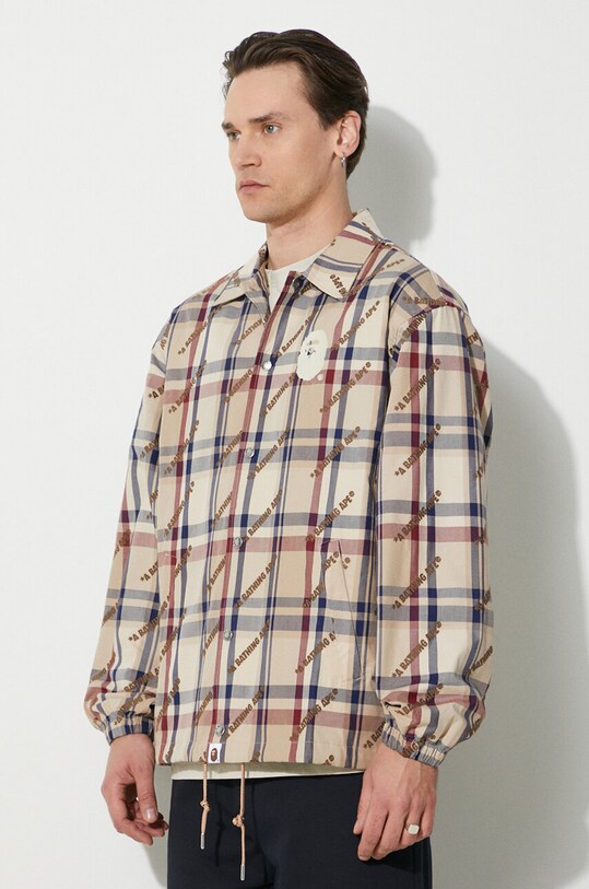 Бавовняна куртка A Bathing Ape A Bathing Ape Logo Check Pattern Coach Jacket бежевий 1J80140052