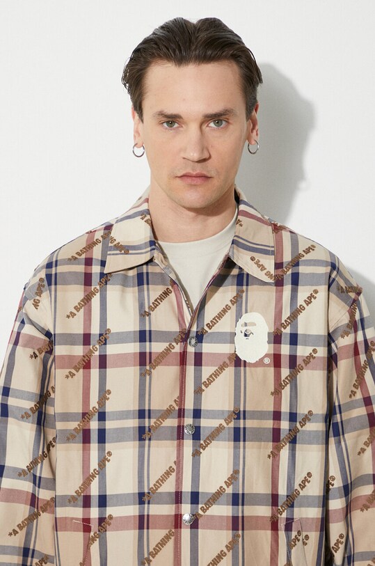 Бавовняна куртка A Bathing Ape A Bathing Ape Logo Check Pattern Coach Jacket 1J80140052 бежевий