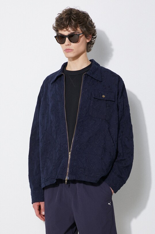 Corridor jacheta de bumbac Floral Embroidered Zip Jacket bleumarin JKT0019