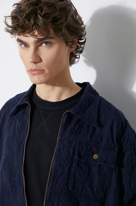 Bavlnená bunda Corridor Floral Embroidered Zip Jacket JKT0019 tmavomodrá