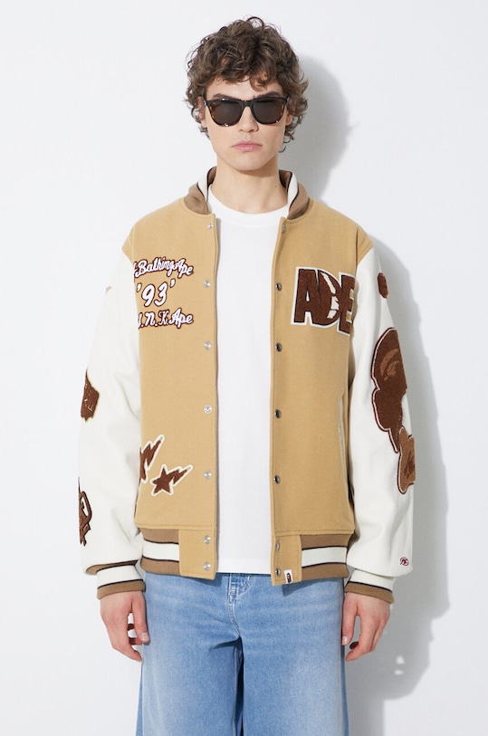 Oblečení Vlněná bomber bunda A Bathing Ape Bape Multi Motif Varsity 1J80141001 béžová