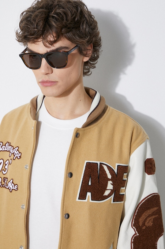 Vlněná bomber bunda A Bathing Ape Bape Multi Motif Varsity 1J80141001 béžová